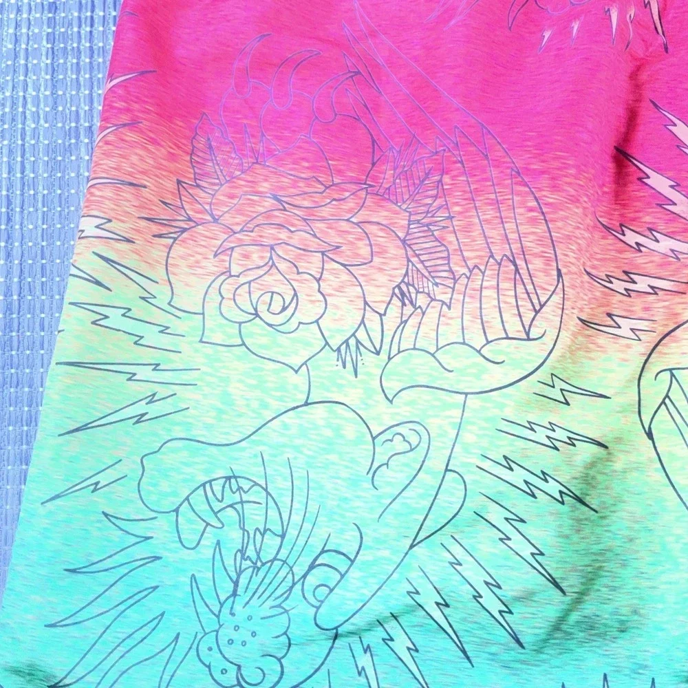 Ed Hardy Mens Rasta Gradient Board Shorts Tattoo Print Swim Trunks XL DS0898